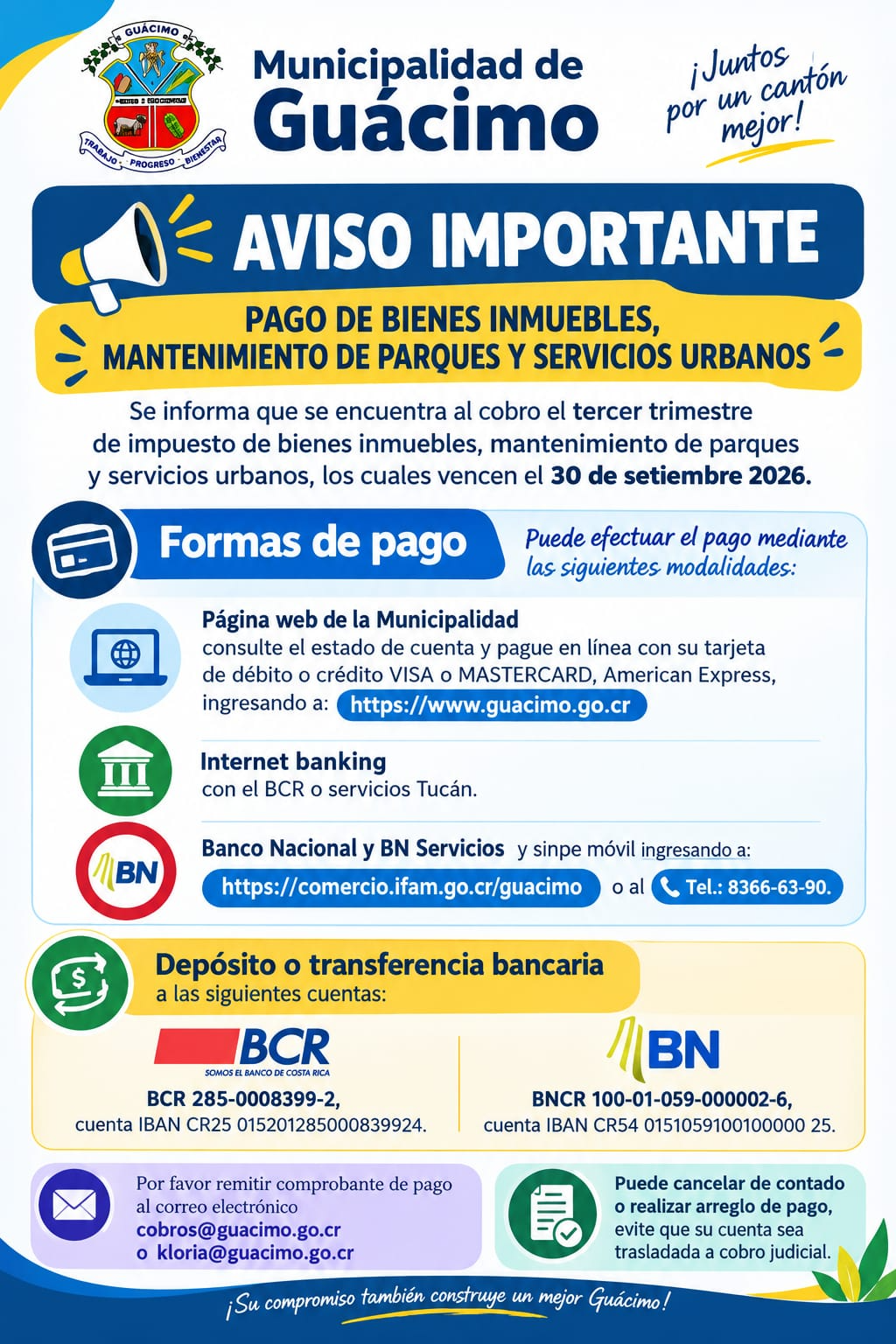 Pago de bienes Inmuebles, Mantenimiento de Parques y Servicios Urbanos 